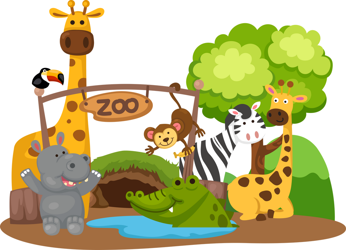 Illustration of colorful cartoon animal zoo